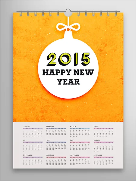 Kalender 2015 met Kerstmis bal — Stockvector