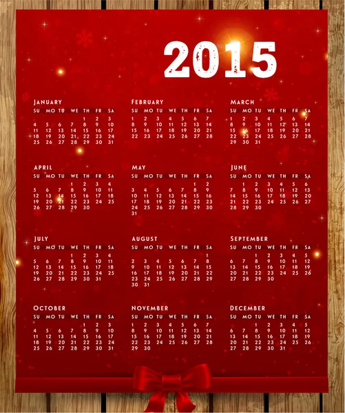 Rosso 2015 anno Calendario vettoriale . — Vettoriale Stock