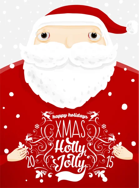 Kerstman met Holly Kerstmis Label — Stockvector