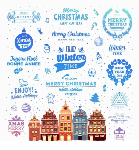 Hand Drawn Christmas Labels and Elements — Stock Vector