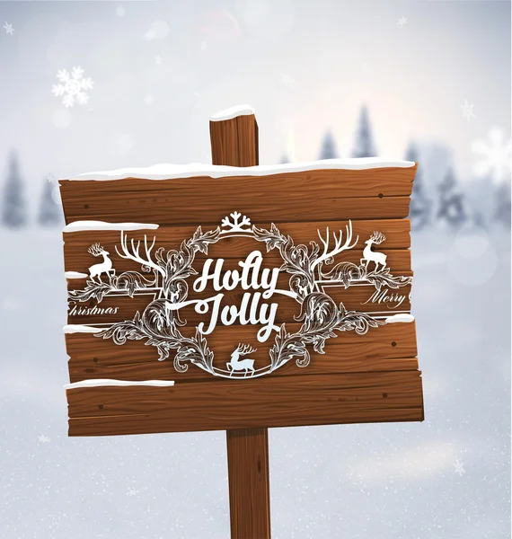 Placa de madeira com etiqueta de Natal — Vetor de Stock