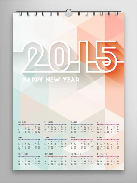 Calendario 2015 plantilla — Vector de stock