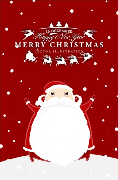 Santa Claus with Merry Christmas Label — Stock Vector