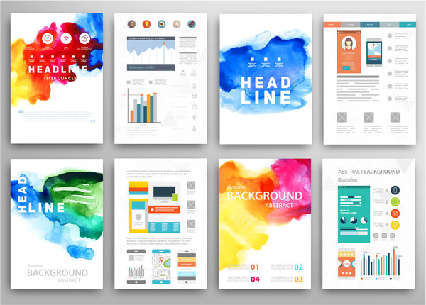 Набор шаблонов с всплеском акварельной краски
