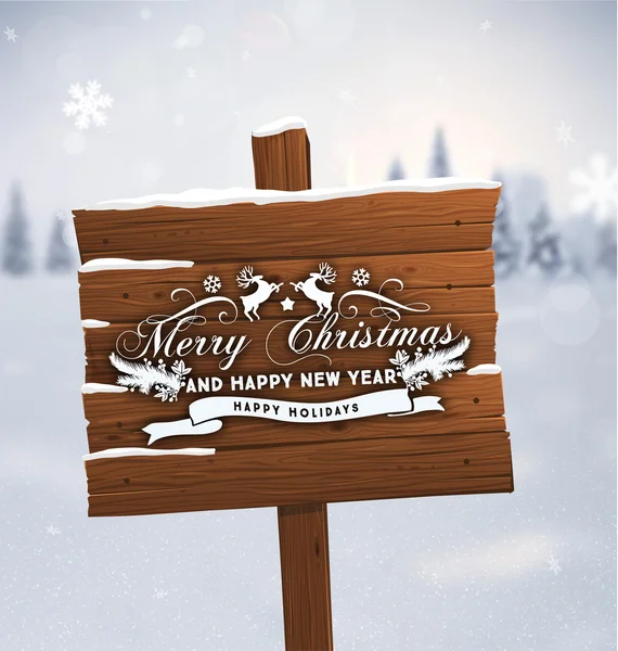 Placa de madera con etiqueta de Navidad — Vector de stock