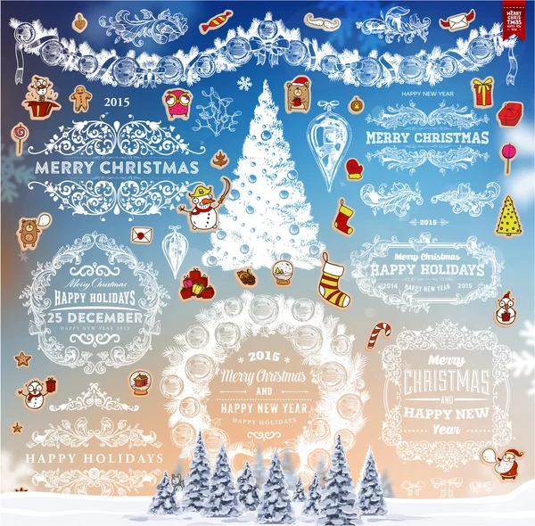 Etichette e elementi natalizi disegnati a mano — Vettoriale Stock
