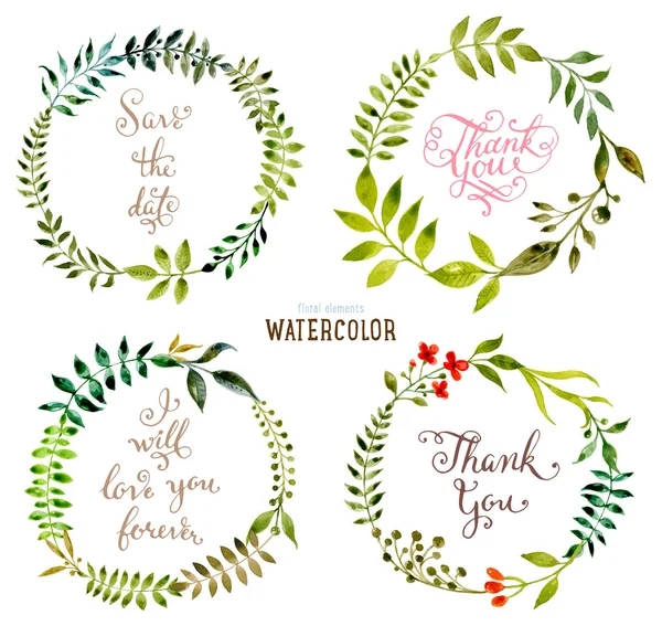 Floral Set met aquarel bloemen — Stockvector