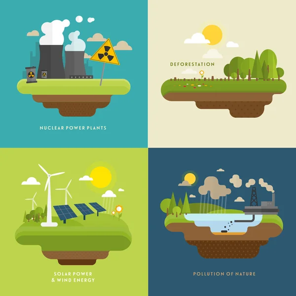 Conjunto de ícones de conceito de ecologia — Vetor de Stock