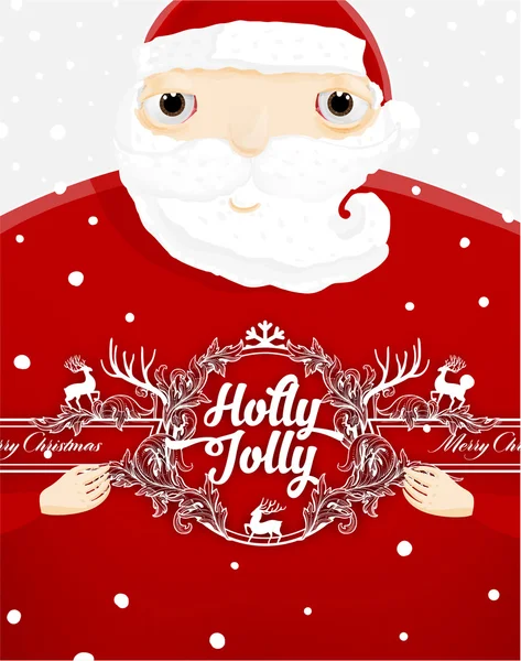 Santa Claus s Holly vánoční Label — Stockový vektor