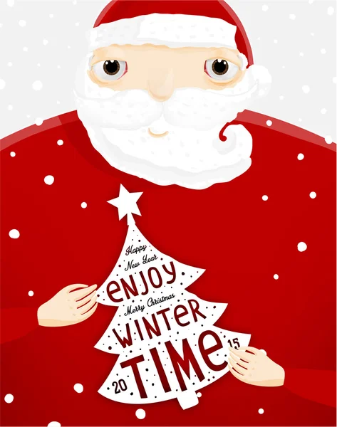 圣诞老人与冬青圣诞节标签 — 图库矢量图片