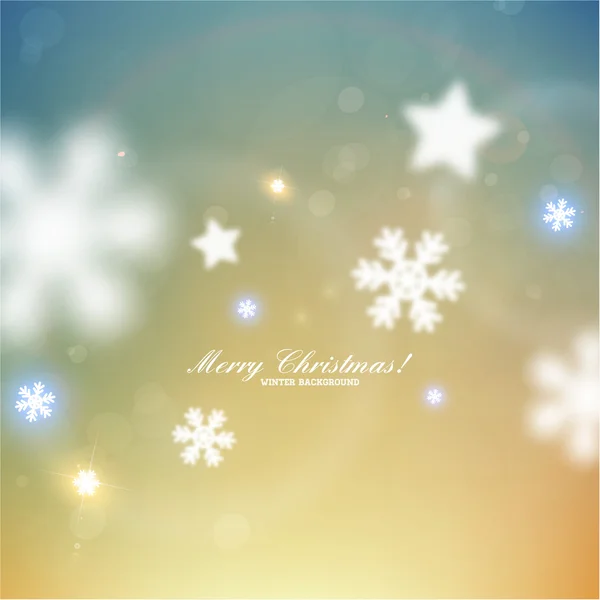 クリスマスに光る雪の結晶の背景がぼやけています。 — ストックベクタ