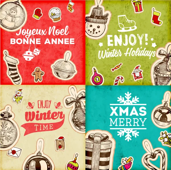 Ensemble de cartes Vintage Noël — Image vectorielle