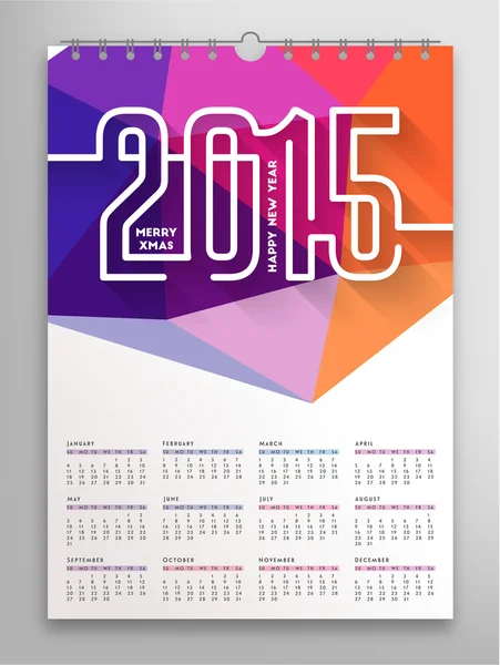 Calendário colorido para 2015 ano — Vetor de Stock