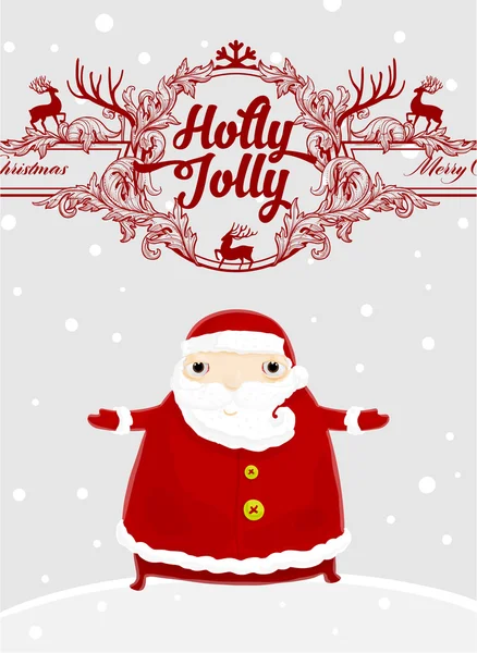 Kerstman met Holly Kerstmis Label — Stockvector