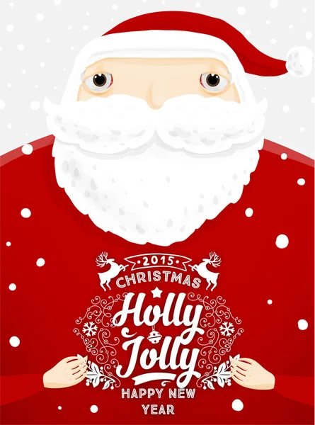 Santa Claus with Holly Christmas Label — Stock Vector