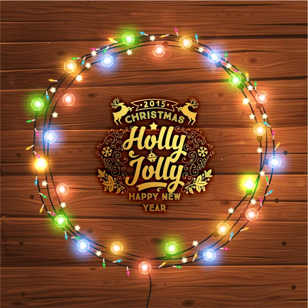 Glowing Christmas Lights Wreath — Stock Vector