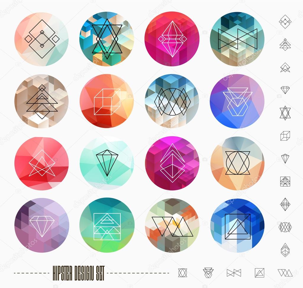 Set of Circle Labels with Geometric Logotypes