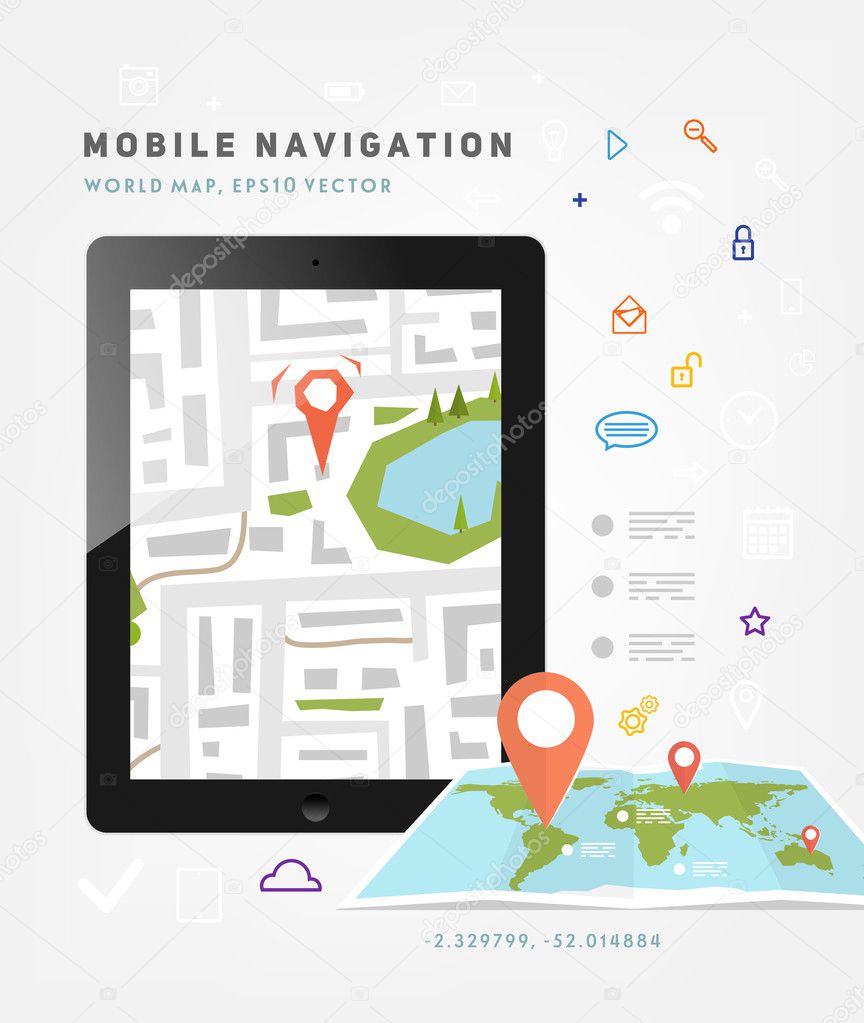 World Map and Mobile GPS Navigation.