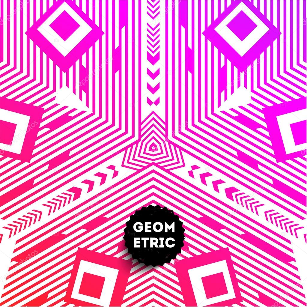Abstract Pink Geometric Pattern for Modern Hipster Cover Design. Black Label with Place for Business Logo