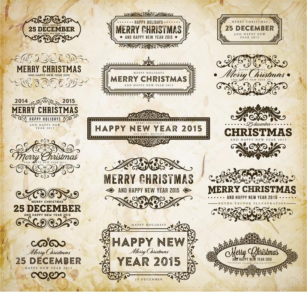 Christmas calligraphic vintage labels