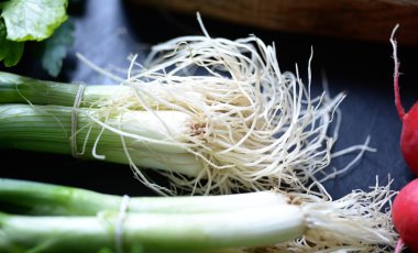 Soğan siyah masada closeup