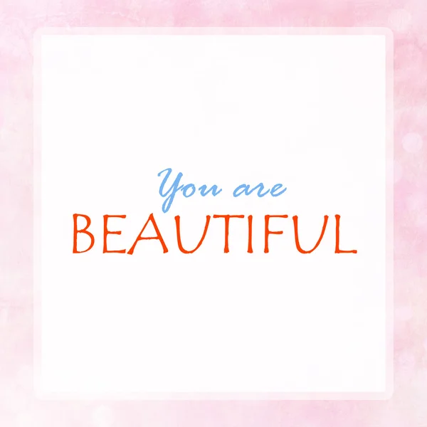 YOU ARE BEAUTIFUL on pink pastel poster background — Stock Photo, Image