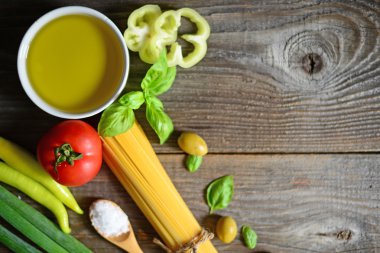 Ingredients for spaghetti, close up