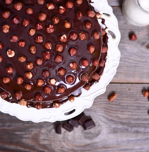 Zbliżenie z orzechów laskowych czekoladowe ciasto — Zdjęcie stockowe