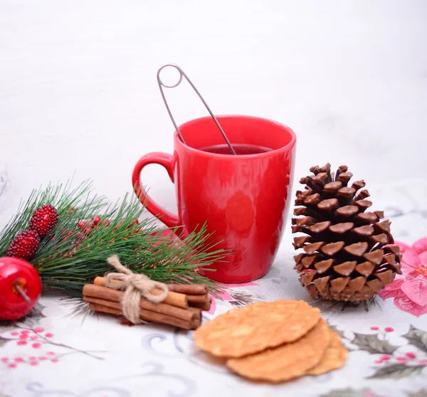 Christmas cookies and tea on table — Stock Photo, Image
