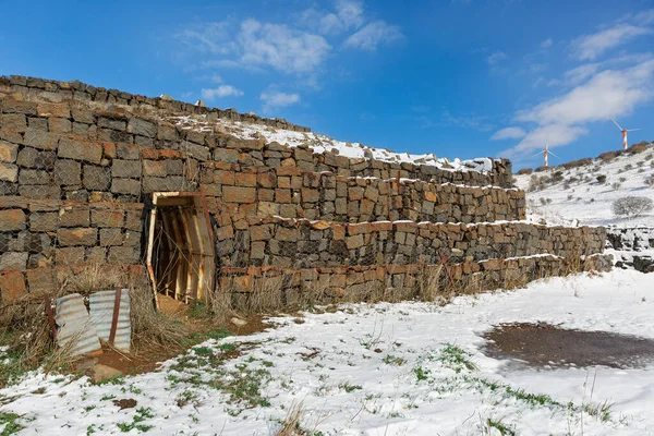 Anciennes Fortifications Militaires Sur Fond Neige Israël — Photo