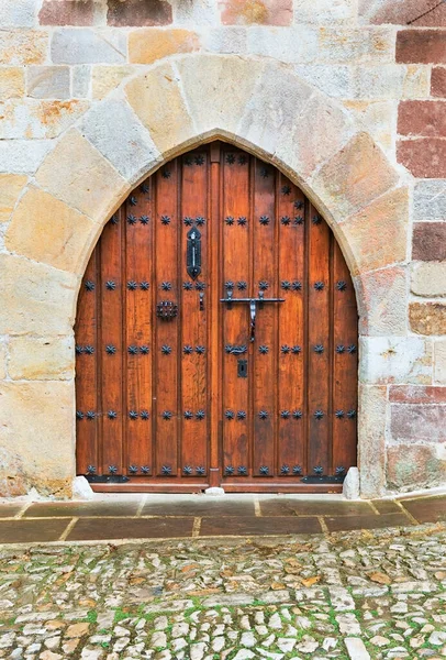 Mur Briques Vieille Porte Bois — Photo