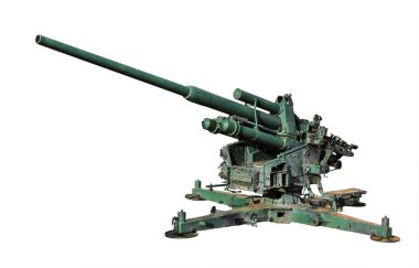 Beyaz arka planda izole edilmiş uçaksavar silahı.