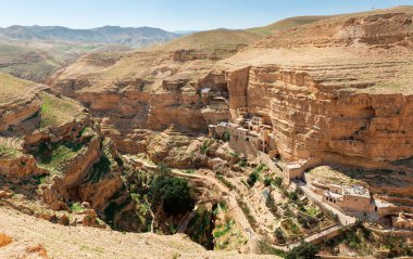 Yahudi Çölü İsrail 'de Wadi Qelt Panoraması