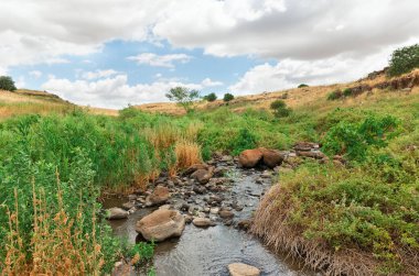 İsrail 'in mavi gökyüzüne karşı Golan Tepeleri' ndeki dere