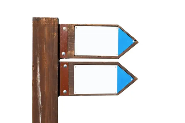 wooden signpost of directions on a white background