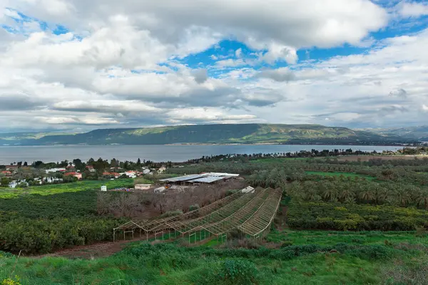 Panorama Del Lago Kinneret Sullo Sfondo Splendide Nuvole Israele — Foto Stock