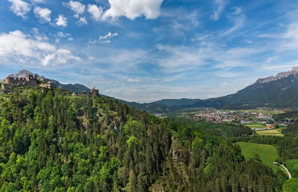 Suspension bridge and castle — Stock Photo, Image