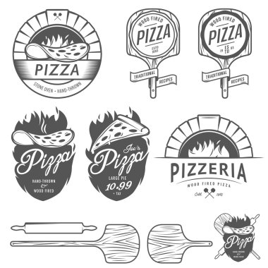Vintage pizzeria labels, badges, design elements clipart
