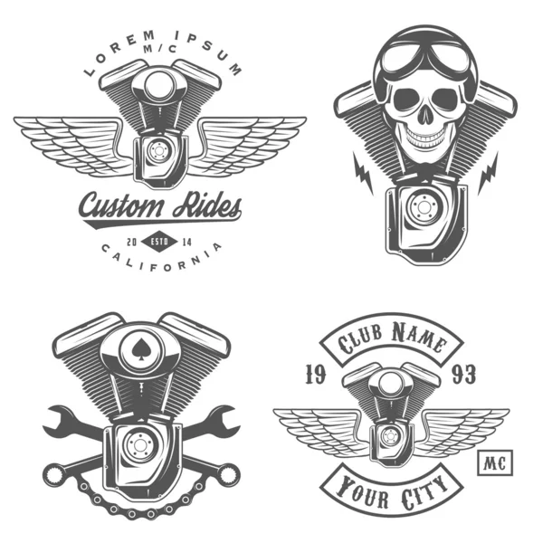 Set dari label sepeda motor retro, lencana dan elemen desain Stok Ilustrasi Bebas Royalti