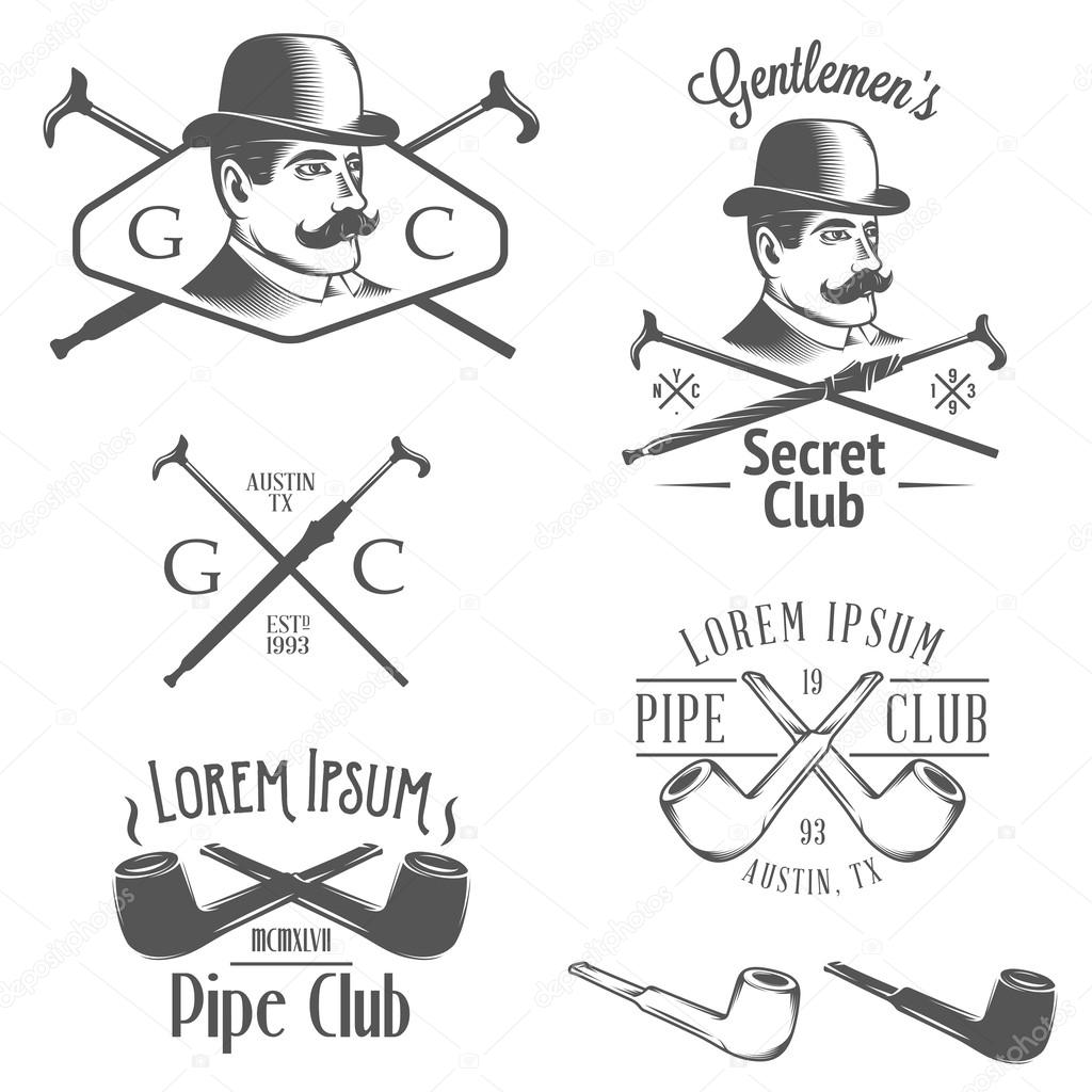 Set of retro gentlemens club design elements