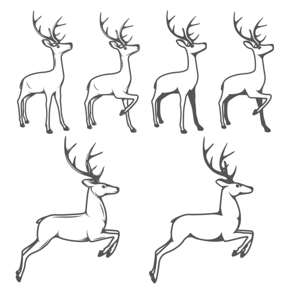 Reno de Navidad en diferentes poses — Vector de stock