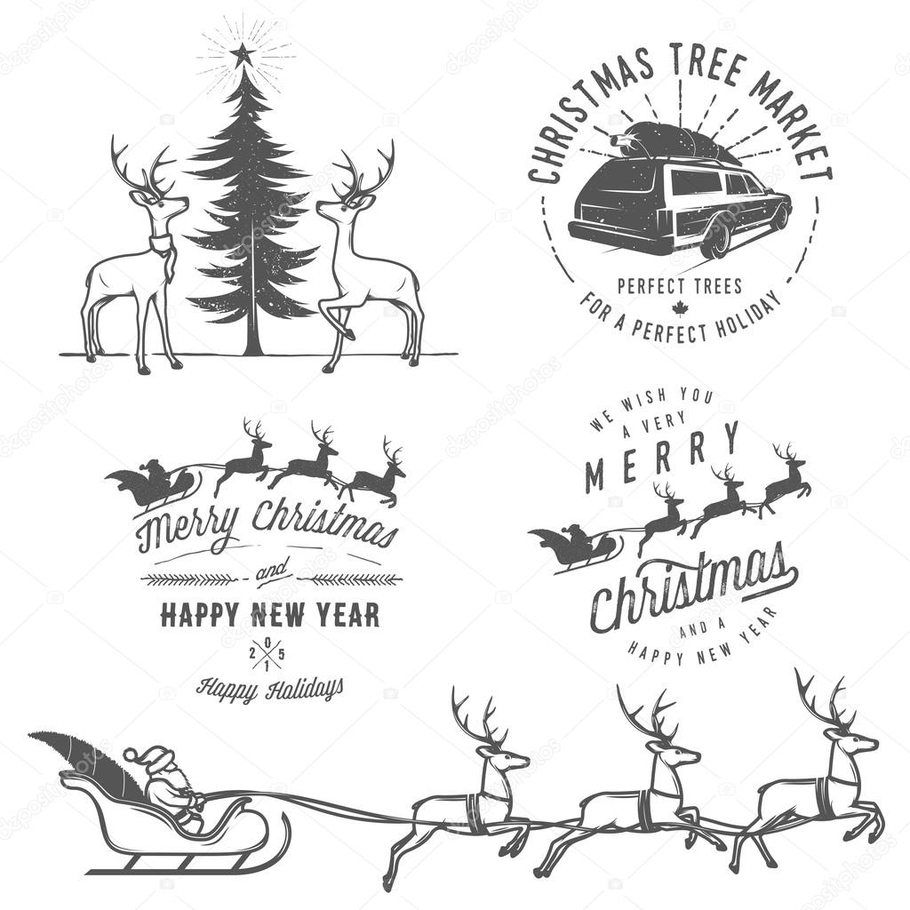 PrintVintage Christmas labels, badges and design elements