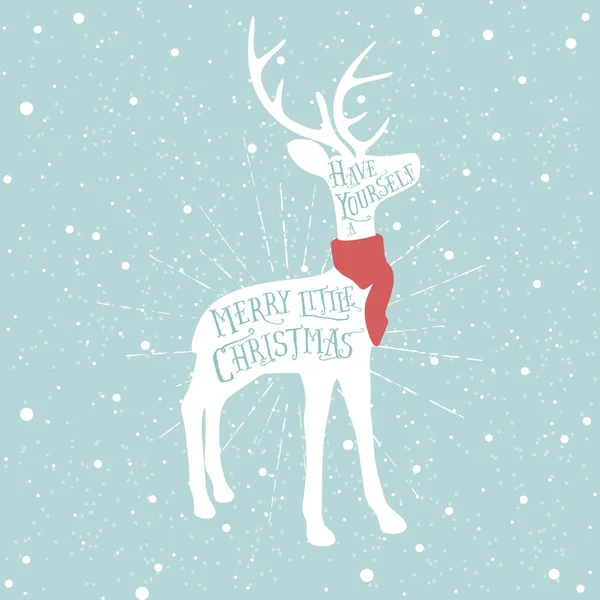 Вінтажна різдвяна листівка з оленями — стоковий вектор