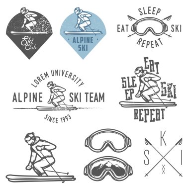 Set of retro ski emblems, badges and design elements clipart