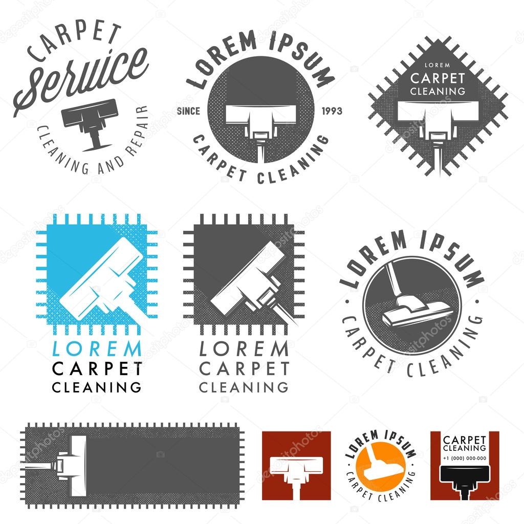 Set of retro carpet cleaning labels, emblems and design elements