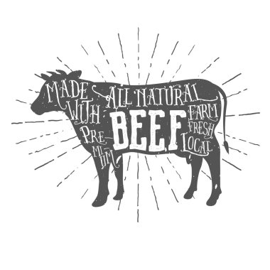 Vintage premium sığır eti tipografik etiket
