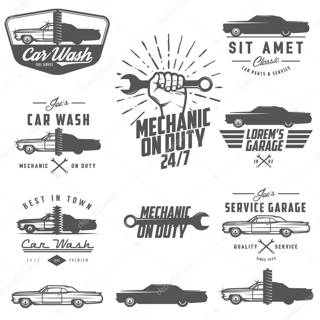 Set of car service labels, emblems and design elements