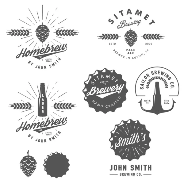 Emblemas, etiquetas y elementos de diseño de cervecería artesanal vintage — Vector de stock