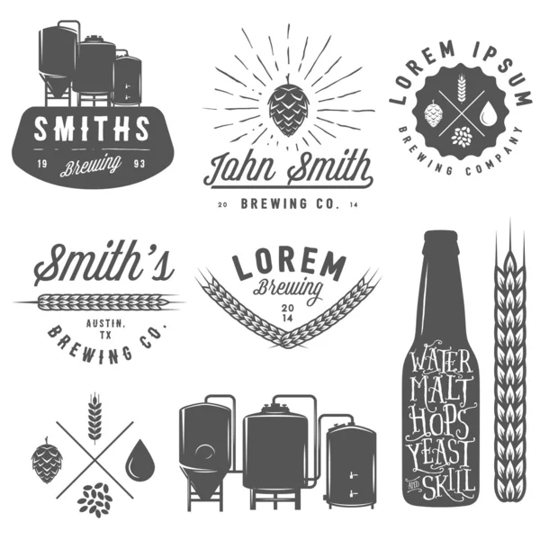 Emblemas de cervejaria artesanal vintage, rótulos e elementos de design — Vetor de Stock