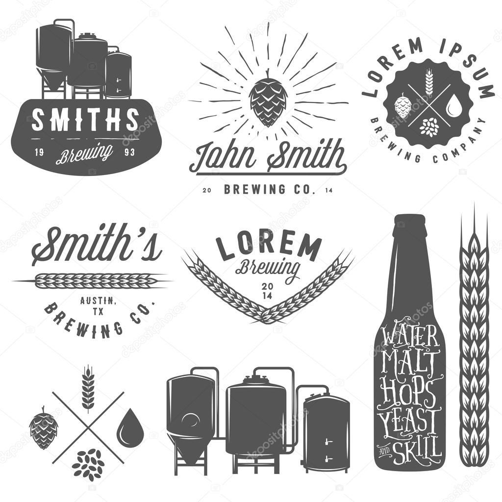 Vintage craft beer brewery emblems, labels and design elements — Stock